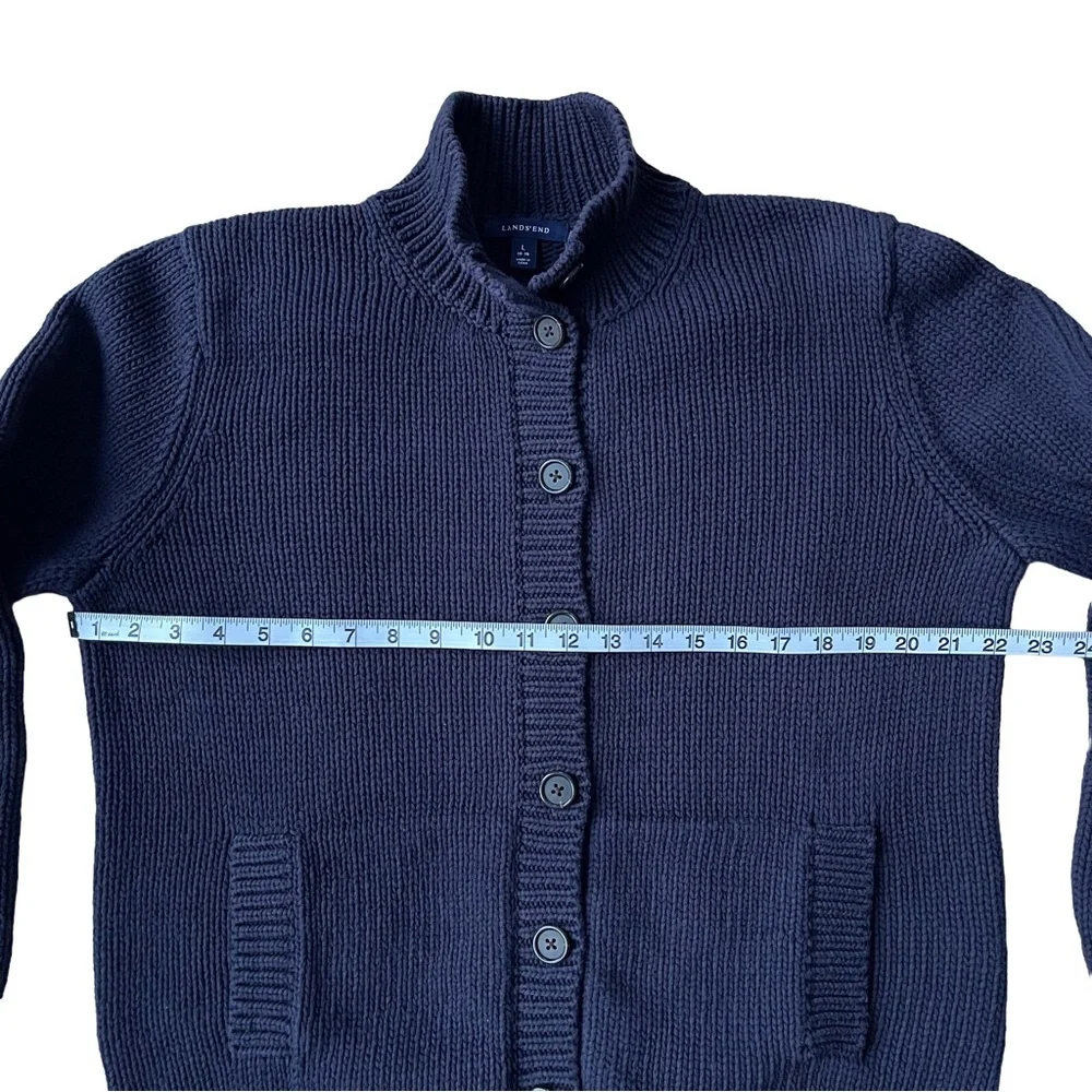 Lands End 100% Cotton Button-Up Cardigan, Navy Blue - Picture 5 of 6